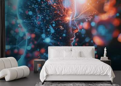  brain connected to the motherboard, abstract future technology concept illustration Wall mural