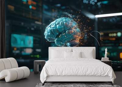  brain connected to the motherboard, abstract future technology concept illustration Wall mural