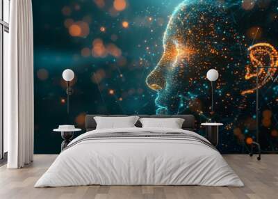  brain connected to the motherboard, abstract future technology concept illustration Wall mural