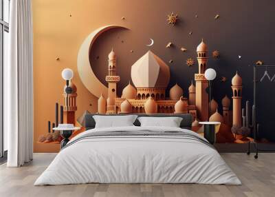 3d Ramadan mosque illustration generative ai  Wall mural