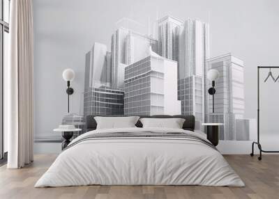 abstract 3d illustration of modern architecture in black and white colors generative ai Wall mural