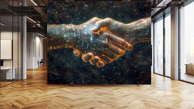 Abstract low poly agreement handshake. isolated on blue dark background. business partner connection concept. vector illustration futuristic modern design Wall mural