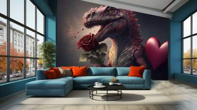 Dinosaur in love Wall mural