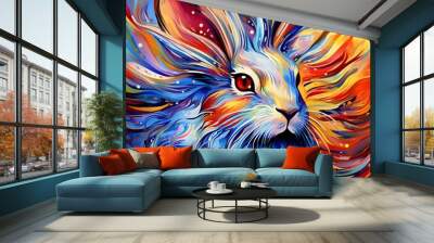 an abstract drawing of a away view for bunny with colorful line with mixed pattern colorful background Wall mural