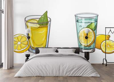 glass of lemonade with lemon vector illustration isolated on white background Wall mural