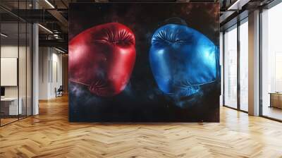 Two boxing gloves with smoke on a dark background Wall mural