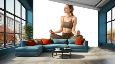 Yoga sports adult woman isolated transparent background Wall mural