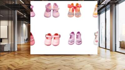 baby girls shoes collection Set of different styles and colors isolated on a transparent background Wall mural