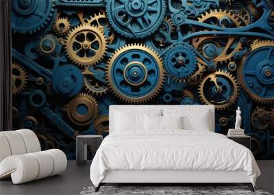 Blue gears, clockwork, mechanics, cogwheels Wall mural