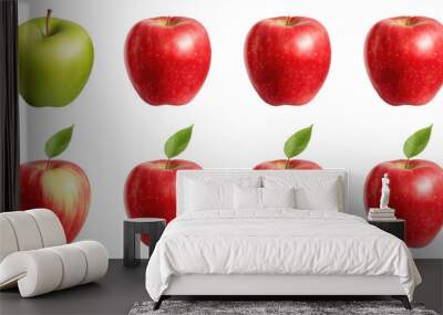 collection of organic natural full red and green apple fruit isolated on a transparent background Wall mural