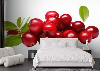 cranberries with leaves on white isolated background Wall mural