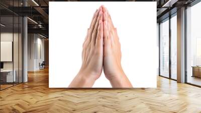 female hands praying on white isolated background Wall mural