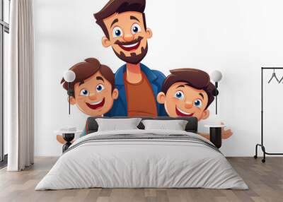 happy cartoon father with his children for family dad bonding concepts isolated on a white transparent background Wall mural