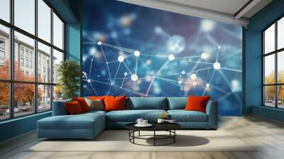 Medical icon network connection with modern virtual screen interface on hospital background Wall mural