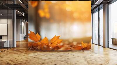 Natural light autumn background with yellow leaves and blurred bokeh Wall mural