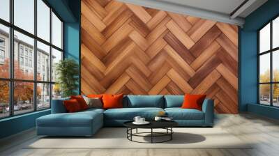 Parquet floor, brown, zigzag pattern, background Wall mural