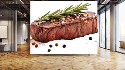 Succulent roasted beef tenderloin steak with rosemary and coarse pepper against a white background Wall mural