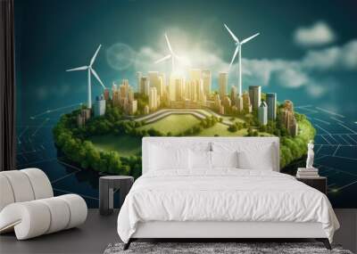 Sustainable development goals of promote clean energy, Renewable energy-based green business. Sustainable development on renewable energy and growing ecological on green energy Wall mural