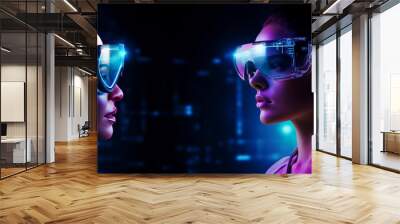 Concept of future technology or entertainment system, virtual reality. Female portrait. Wall mural