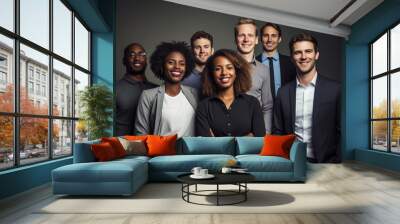 Diverse group of business people smiling on a dark background Wall mural