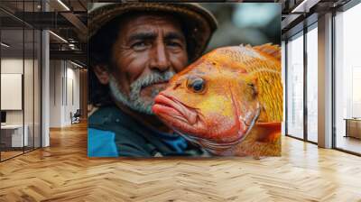 Fisherman with a fish Wall mural