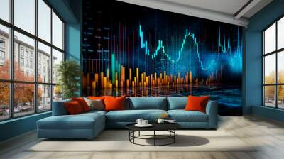 Forex diagrams and stock market rising lines with numbers Wall mural