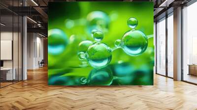 Green Hydrogen H2 molecules in a green background Wall mural