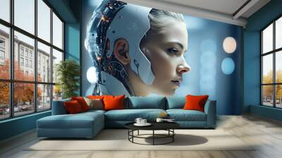 Half human half robot with artificial intelligence Wall mural