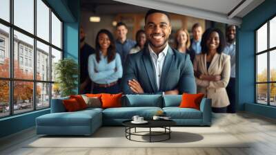 Interracial group of business people in an office Wall mural