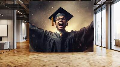 Male student celebrating he is a college graduate Wall mural