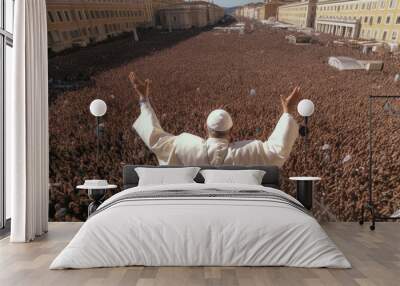 Photo of pope with his back turned to the camera greeting people Image ai generate Wall mural