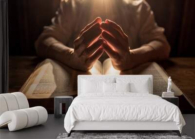 Spirituality and religion person with hands Image ai generate Wall mural