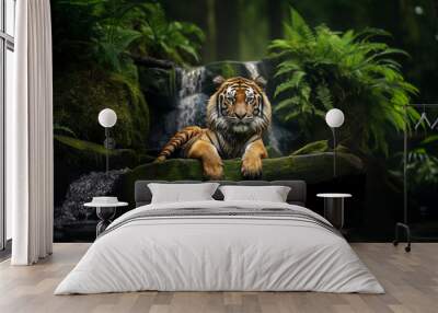 Tiger in an African forest Wall mural