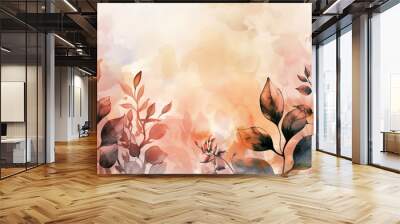 Abstract art background botanical flowers and leaves watercolor autumn tone Wall mural