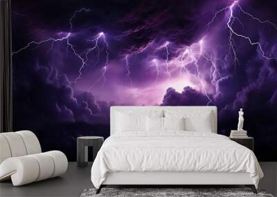 Purple thunderstorm lightning in the night sky. Wall mural