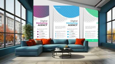 Corporate business flyer template design with blue color. Flyer design for business, a4 size half page one side Corporate flyer design in blue color for business purpose. front montserrat Wall mural