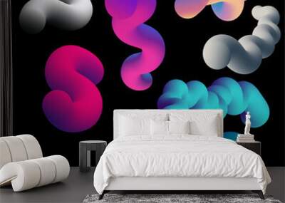 Modern design with bright waves flow in motion dynamic multicolored 3d fluid set vector. Abstract fluid curve. Gradient blend line 3d creative liquid colorful shapes banner background template. Wall mural