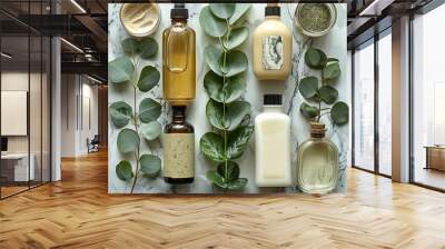 Composition with cosmetic clay and spa products on wooden background, top view
 Wall mural