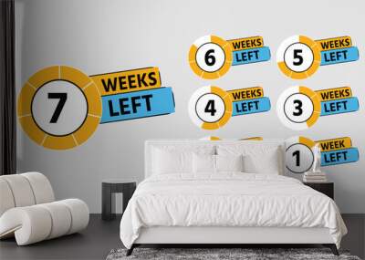 Original name(s): Number 1 of week left to go. Collection badges sale, landing page, banner, 1 week to go banner ribbon. Flat style vector illustration, Countdown timer sign. Number days left countdow Wall mural