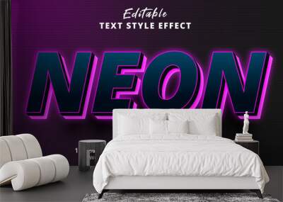 Editable text effect, Purple light neon aura text style effect Wall mural