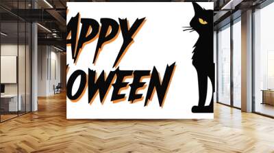 Happy Halloween black cat vector design Wall mural