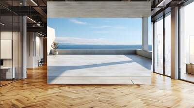 empty concrete terrace with sea view and blue sky, 3d rendering Wall mural