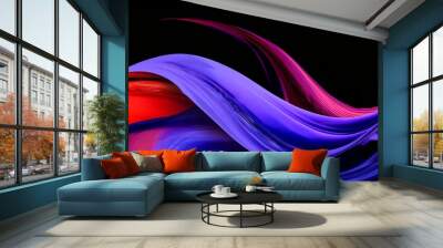 abstract background with smoke. Wave red and blue illustration against black background.Red and blue fade illustrated graphics on a black background, creating a striking contrast and visual depth. Wall mural