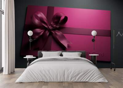 Gift card with pink ribbon and bow for special occasion business gift concept holiday present design Wall mural