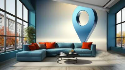 Location pin marker in blue metallic finish on a smooth background for navigation and mapping Wall mural