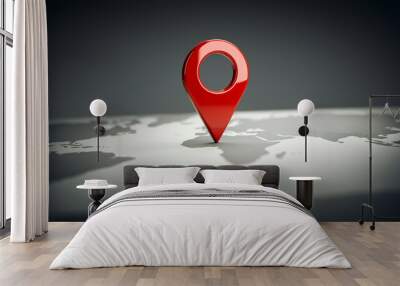 Map pin on travel map highlighting location marker with vibrant red design Wall mural