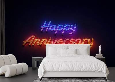 Neon sign Happy Anniversary glowing in vibrant colors for celebration decor Wall mural