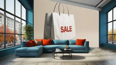 Shopping bag with sale sign. Retail discount offer Wall mural