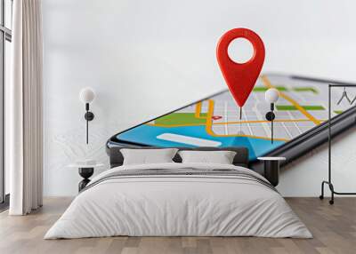 Smartphone with map and location pin display for navigation purposes Wall mural