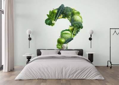 Vegetables and fruits forming a question mark representing healthy lifestyle and green food in a creative composition Wall mural